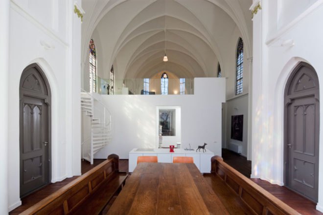 Zecc Architecture, Utrecht, Netherlands, converted church, repurposed church, stained glass, green design, eco design, sustainable design, historical preservation, modular architecture, St. Jakobus
