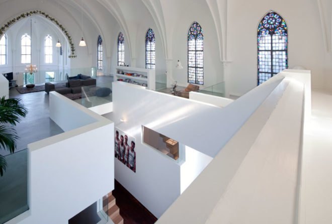 Zecc Architecture, Utrecht, Netherlands, converted church, repurposed church, stained glass, green design, eco design, sustainable design, historical preservation, modular architecture, St. Jakobus