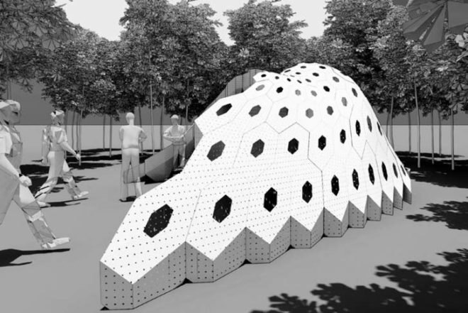 Urban design, Sustainable Materials, social design, Recycling / Compost, green Interiors, biomimicry, Art, Architecture, Bucharest design, romania design, parametric design, honeycomb cardboard, recyclable cardboard, biodegradable materials, igloo shape