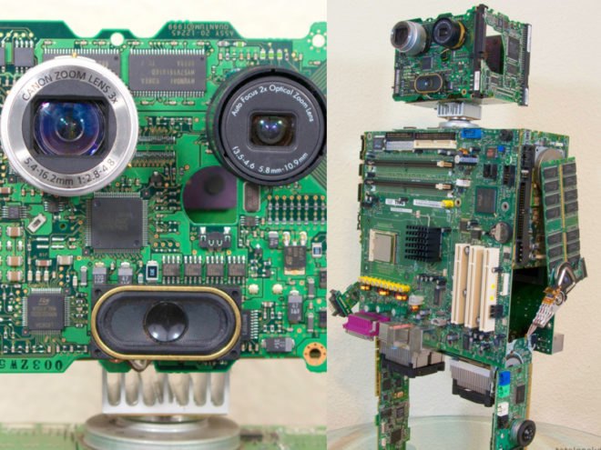 circuit board robot, computer robot, computer parts, use for old computer parts, computer recycling, technology recycling, cell phone recycling, circuit board recycling, computer art, technology art, green art, sustainable art, eco art, recycled art