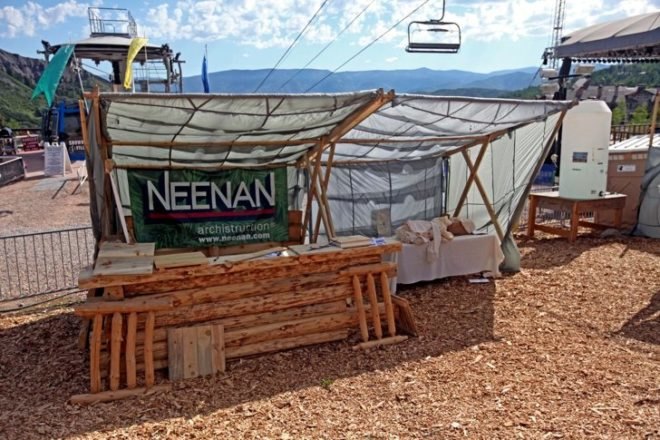 reused materials, recycled materials, recycled tent, green tent design, eco tend design, pine betel lumber, bamboo tent,green festival, green tent, eco tent, worlds greenest tent, eco event tent, Neenan, EMU Music, Snowmass festival,