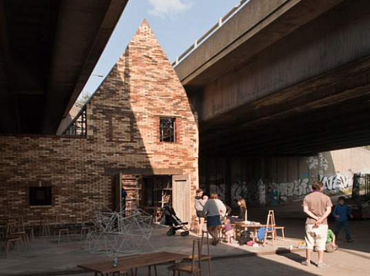green design, sustainable design, eco design, temporary architecture, reclaimed materials, Assemble, Folly for a Flyover, London, non-profit organization,