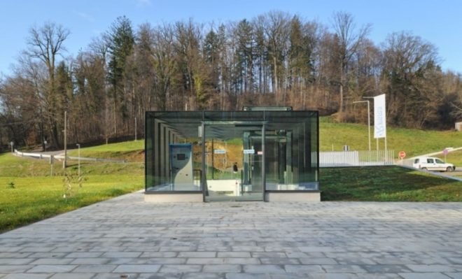 API Arhitekti, eco parking lot, green parking lot, underground parking, environmentally sensitive parking lot, green roof parking lot, minimalist parking lot, Slovenia green building,
