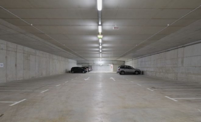 API Arhitekti, eco parking lot, green parking lot, underground parking, environmentally sensitive parking lot, green roof parking lot, minimalist parking lot, Slovenia green building,