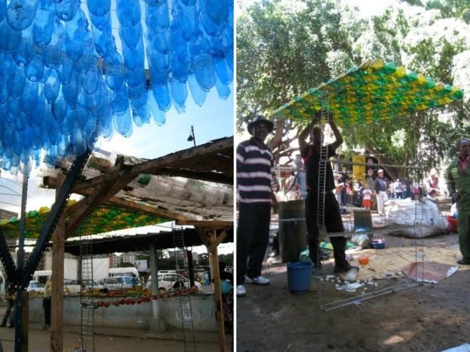 Recycled Bottle Shades, Heath Nash, recycled bottles, shade structures, found materials, recycled materials