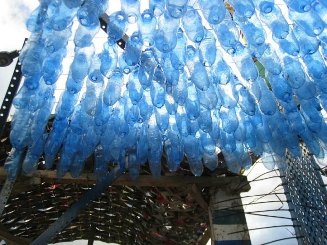 Recycled Bottle Shades, Heath Nash, recycled bottles, shade structures, found materials, recycled materials