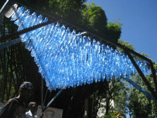 Recycled Bottle Shades, Heath Nash, recycled bottles, shade structures, found materials, recycled materials