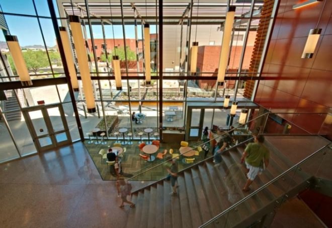 Red Mountain Campus Mesa Community College, SmithGroup, Saguaro Building, desert architecture, living laboratory, shade screen