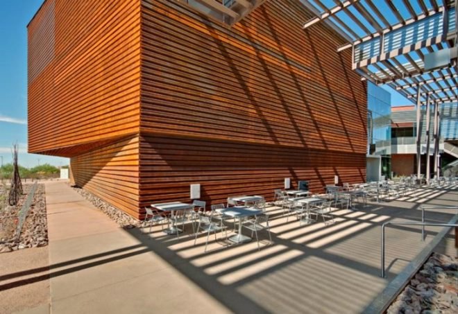 Red Mountain Campus Mesa Community College, SmithGroup, Saguaro Building, desert architecture, living laboratory, shade screen