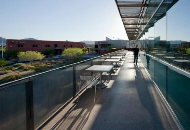 Red Mountain Campus Mesa Community College, SmithGroup, Saguaro Building, desert architecture, living laboratory, shade screen