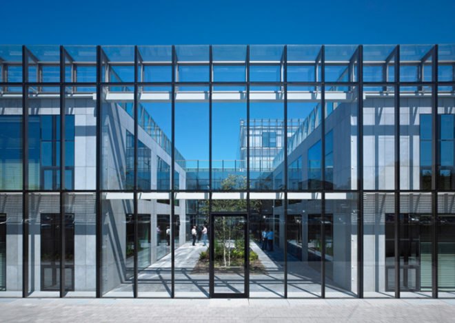 green design, eco design, sustainable design, double skin of glass, Robin Lee Architects, Wexford County Council Headquarters, Ireland, Irish Blue Limestone, Greywater recycling, Evacuated solar tubes, biomass boiler, energy saving architecture, sustainable architecture