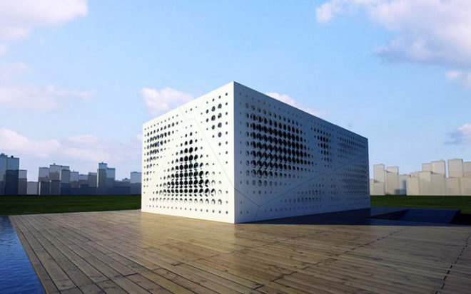 green design, eco design, sustainable design, American University at Cairo, SLIDES house, perforated wall screen, Egypt, Cairo, Net zero home, solar thermal panel, photovoltaic cell, grey water filter, passive heating and cooling, thermal mass flooring