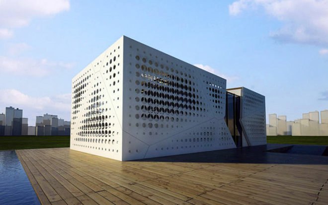 green design, eco design, sustainable design, American University at Cairo, SLIDES house, perforated wall screen, Egypt, Cairo, Net zero home, solar thermal panel, photovoltaic cell, grey water filter, passive heating and cooling, thermal mass flooring