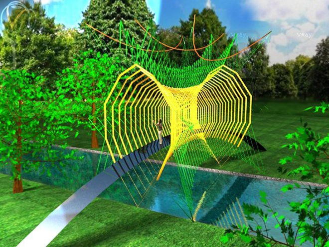 green design, eco design, sustainable design, Sean McGinnis, Cathedral in the Wind, Green Box Arts Festival, Amorphous sculpture, Crepuschile, Colorado, Rock Mountains art, string sculpture