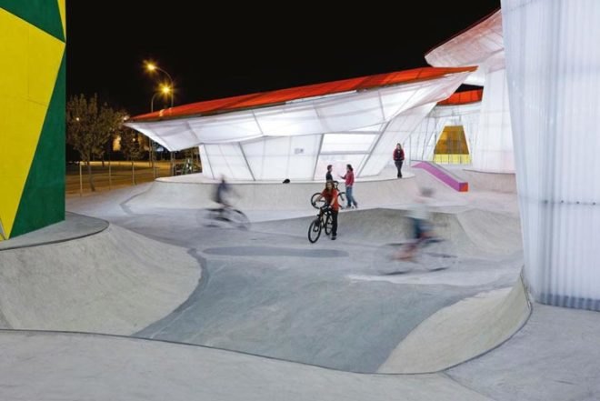 Urban design,social design,Politics,Green Transportation,Design for Health,Daylighting,Architecture,spanish design,merida spain,Selgascano ,natural light,white structure,Extremadura Regional Council,UNESCO World Heritage Site,skate park,sports,internet access,local help,long-lasting materials,archaeological remains,Polycarbonate Panels,