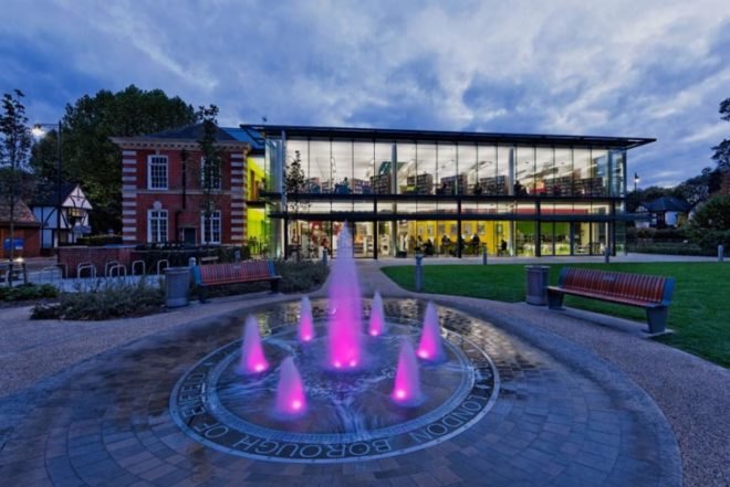 Sustainable Building,social design,Renewable Energy,London,Green renovation,Green Lighting,Daylighting,Architecture,Library,einfield library,breeam excellent rating,bat house,ice rink,edwardian style,geothermal energy,renewable resources