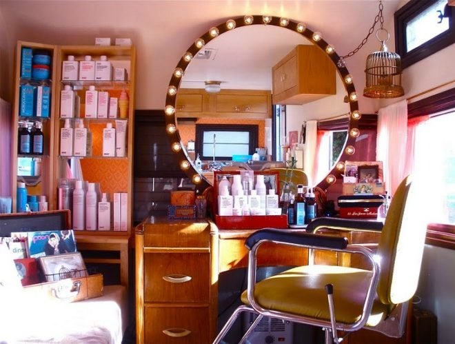 Trailer Hair Salon, Holiday Hair Studio, green renovation, trailer, camper, caravan, remodeled camper, portland