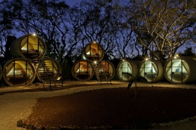 Tubohotel, t3arc, mexico, eco hotel, hotel, recycled concrete pipes, tube hotel