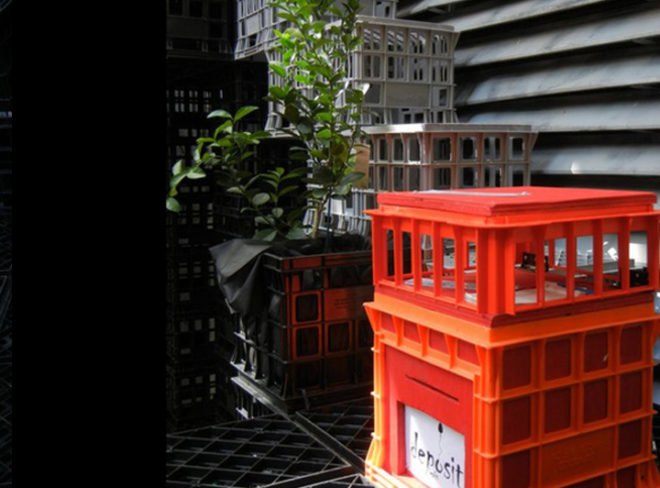 cityleaks, city leaks, urban playground, temporary pavilion,eco architecture, play mo, playmobile, green design, urban design, playmobil, eco design, milk crates, recycled crates, crate architecture, sustainable design