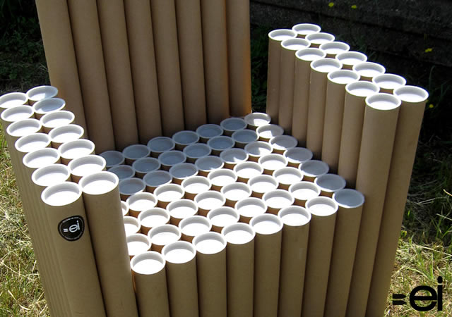 Cardboard creations, cardboard furniture, green furniture, green chairs, sustainable furniture, recyclable cardboard tubes, FanTubes, Paola Argine, Cristina Alzati, Double-ei, cardboard tube furniture