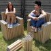 Cardboard creations, cardboard furniture, green furniture, green chairs, sustainable furniture, recyclable cardboard tubes, FanTubes, Paola Argine, Cristina Alzati, Double-ei, cardboard tube furniture