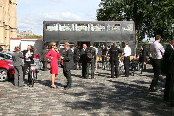 the bicycle library, bicycle library, bike library, bike rental, green design, eco design, sustainable design, green architecture, eco architecture, rent a bike, repurposed double decker bus, recycled double decker bus, karta healy