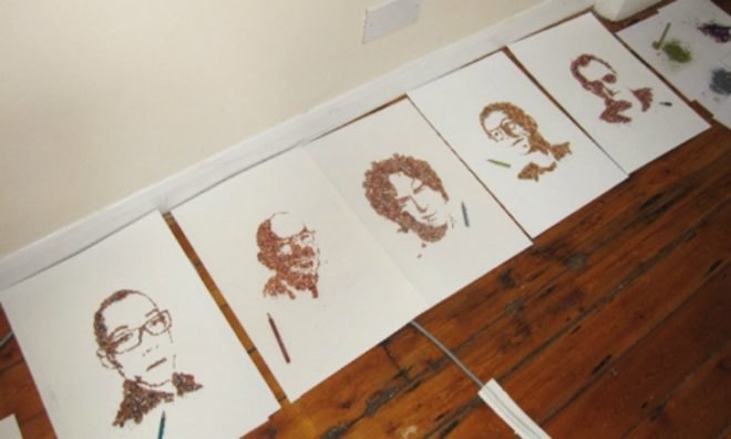 kyle bean, portraits pencil shavings, wallpaper handmade issue, waste material portraits, recycled portraits, pencil shaving art, pencil art, pencil portraits