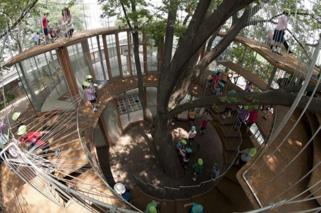 green design, eco design, sustainable design, kindergarten, Tekuza Architects, Fuji Kindergarten, interior garden, playground