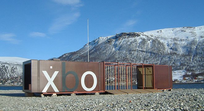 green design, eco design, sustainable design, 70 N Arkitektur AS, XBO Mobile Structure, Cargotecture, shipping container, modular unit, sobile home, PARASITE exhibition, temporary shelter, green roof