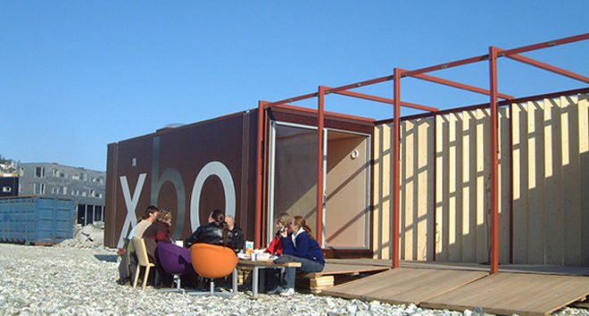green design, eco design, sustainable design, 70 N Arkitektur AS, XBO Mobile Structure, Cargotecture, shipping container, modular unit, sobile home, PARASITE exhibition, temporary shelter, green roof