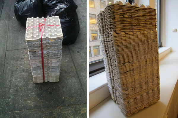 Recycling / Compost,New York City,green packaging,green furniture,DIY,Art,egg cartons,recycled stool,chinatown,ReadyMade,
