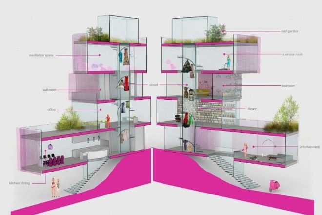 Barbie Dream House Winner, architect barbie, green dream house, barbie house, solar power, green roof, malibu beach house