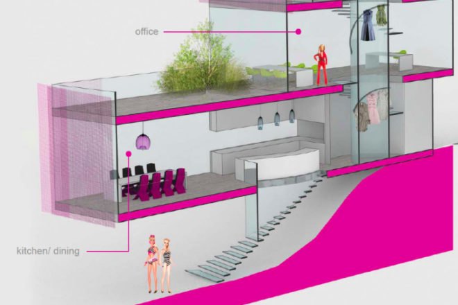 Barbie Dream House Winner, architect barbie, green dream house, barbie house, solar power, green roof, malibu beach house