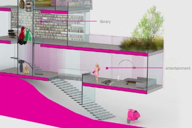 Barbie Dream House Winner, architect barbie, green dream house, barbie house, solar power, green roof, malibu beach house