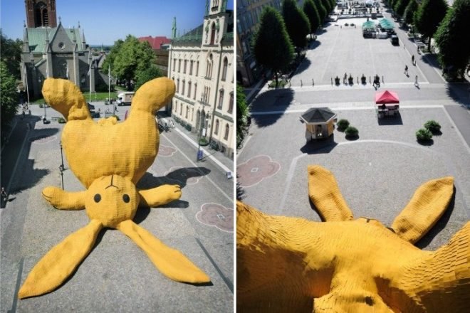 Big Yellow Rabbit, Florentijn Hofman, eco art, local materials, sweden, Stor Gul Kanin