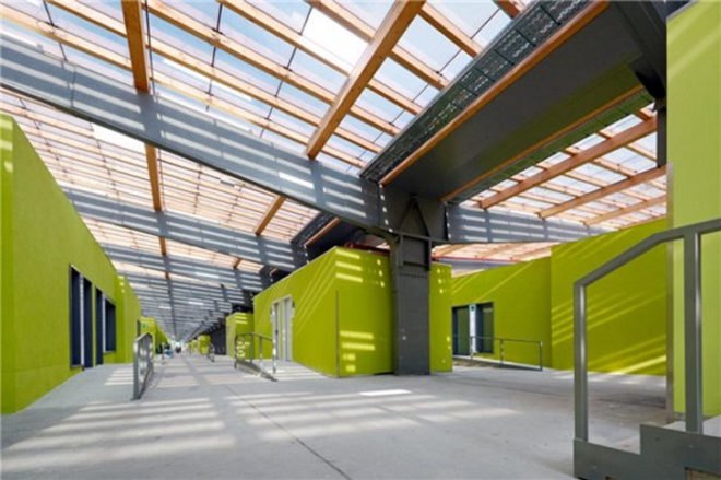 eco school, eco-classroom, environmental school, green art school, green back to school, green classroom, green roof school, green school, greenest school, LOK-EK, prefab school, Project Frog, rammed earth school, shipping container school