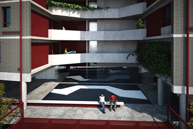 green design, eco design, sustainable design, GRUPO SP, Sao Paolo, city living, central courtyard, Rua Simpatica, living wall, solar gain