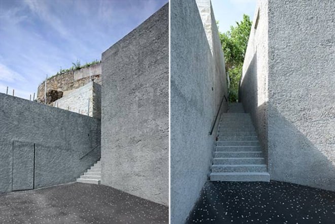 eco wine tasting,green wine tasting, local materials, Lake Geneva wine tasting, pixilated facade, Lavaux wine tasting, Wine tasting room, Daniel Schlaepfer, metal skin, Fournier-maccagnan Architecture