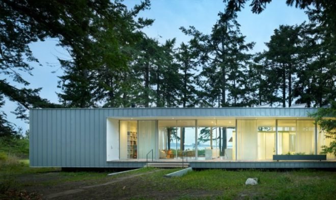 North Beach Residence, Heliotrope Architects, net zero home, summer home, green roof, orcas island, solar power, low impact