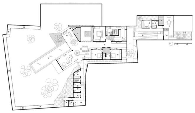 eco cooling house design, day lit house design, green roof, Indonesia green home, eco house, green home, natural cooling, eco house design, hallway pools, cooling pools,