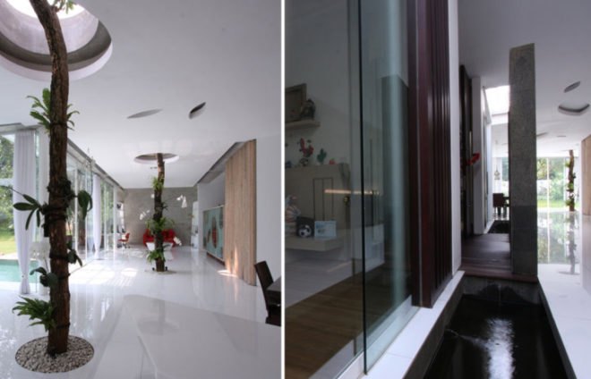 eco cooling house design, day lit house design, green roof, Indonesia green home, eco house, green home, natural cooling, eco house design, hallway pools, cooling pools,