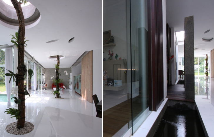 eco cooling house design, day lit house design, green roof, Indonesia green home, eco house, green home, natural cooling, eco house design, hallway pools, cooling pools,
