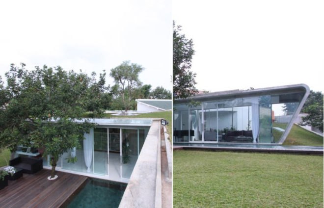 eco cooling house design, day lit house design, green roof, Indonesia green home, eco house, green home, natural cooling, eco house design, hallway pools, cooling pools,