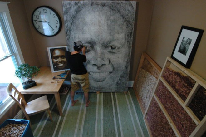 green design, eco design, sustainable design, Scott Gundersen, recycled materials, recycled art, cork, wine corks, wine cork portrait