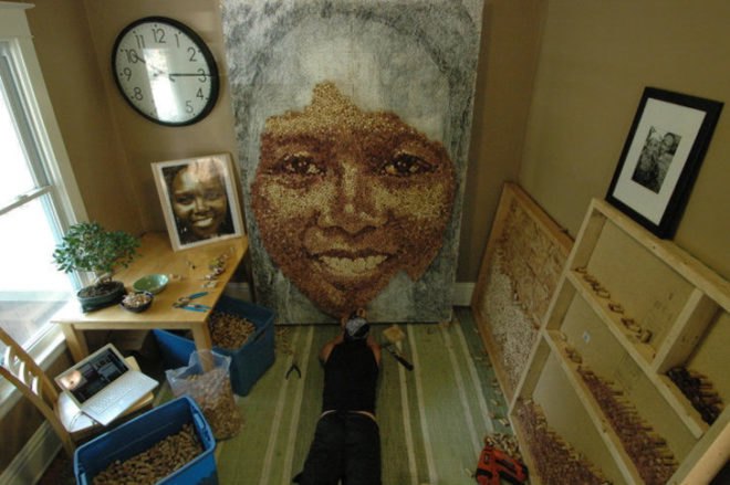 green design, eco design, sustainable design, Scott Gundersen, recycled materials, recycled art, cork, wine corks, wine cork portrait