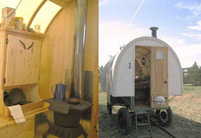 sheep wagon, mobile home, mobile house, pop up trailer, trailer, green trailer, sustainable trailer, sustainable mobile home, eco mobile home, traditional mobile home, green sheep wagon, unique living spaces, interesting living spaces, mobile living spaces