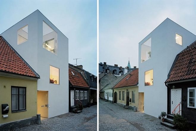 daylighting, natural lighting, rooftop courtyard, green design, sustainable design, Sweden, insulated glass, Landskrona, townhouse, small fooprint, eco design, sustainable design, green design, Elding Oscarson