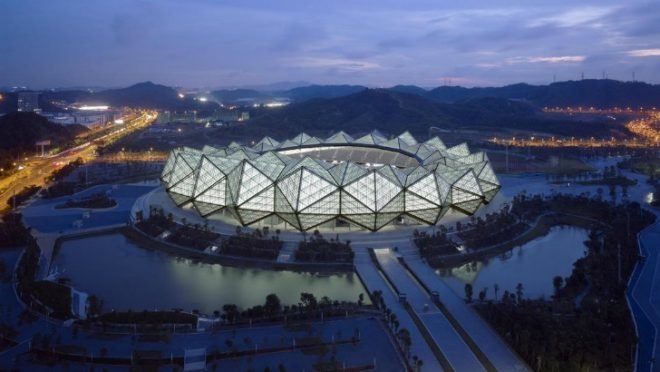 Universiade Sports Center, GMP Architekten, shenzen, universiade 2011, translucent facade, high performance facade, eco stadium