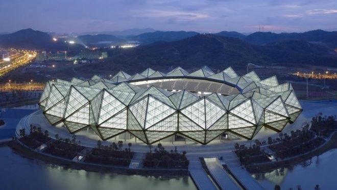 Universiade Sports Center, GMP Architekten, shenzen, universiade 2011, translucent facade, high performance facade, eco stadium