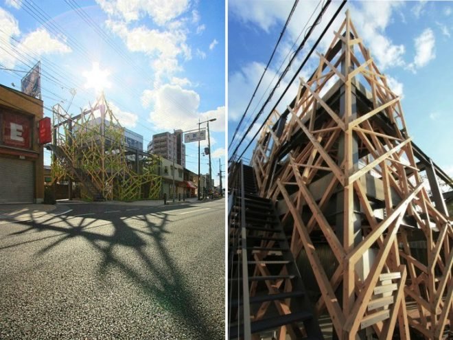 Urban Woods, Yoshiaki Oyabu Architects, green renovation, shade, re-skinning, vertical garden, exoskeleton